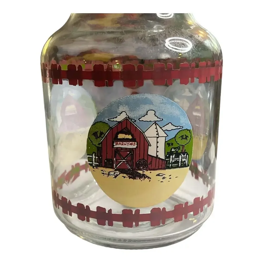 Vintage KIG Glass Carafe Juice Pitcher Farm Country Barnyard with Plastic Lid